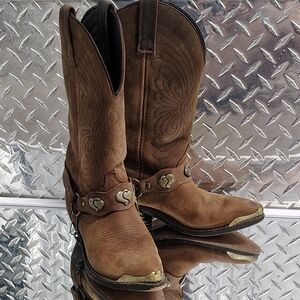 Masterson Women's J Toe Western Leather Cowgirl Harness Hearts Chain Boot Sz 5.5